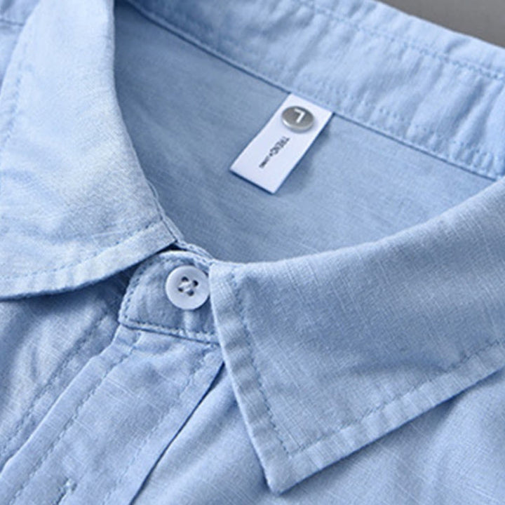 Buddha Stones Herren Langarm Umlegekragen mit Tasche Reine Farbe Bequemes Baumwollhemd - image 17