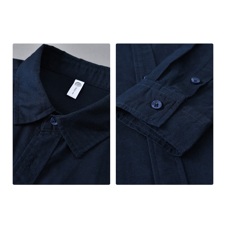 Buddha Stones Herren Langarm Umlegekragen mit Tasche Reine Farbe Bequemes Baumwollhemd - image 39