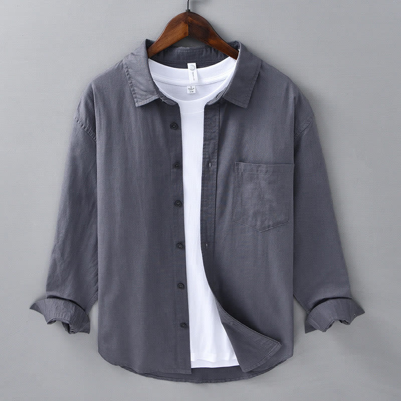 Herren-Langarmhemd mit Buddha Stones -Motiv, Umlegekragen, Tasche, einfarbig, bequem, aus Baumwolle - DimGray - US/UK/AU42, EU52 (3XL) - image 28