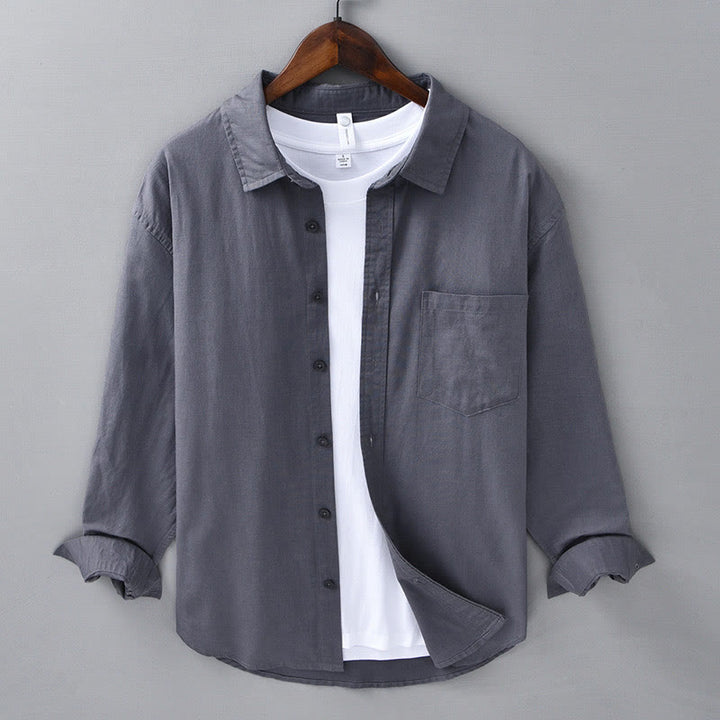 Herren-Langarmhemd mit Buddha Stones -Motiv, Umlegekragen, Tasche, einfarbig, bequem, aus Baumwolle - DimGray - US/UK/AU42, EU52 (3XL) - image 28