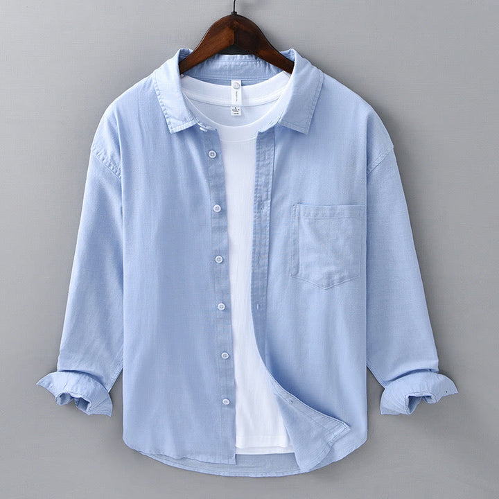Herren-Langarmhemd mit Buddha Stones -Motiv, Umlegekragen, Tasche, einfarbig, bequem, aus Baumwolle - Hellblau - US/UK/AU42, EU52 (3XL) - image 16
