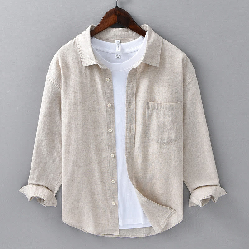 Herren-Langarmhemd mit Buddha Stones -Motiv, Umlegekragen, Tasche, einfarbig, bequem, aus Baumwolle - Papaya-Sahne - US/UK/AU42, EU52 (3XL) - image 0