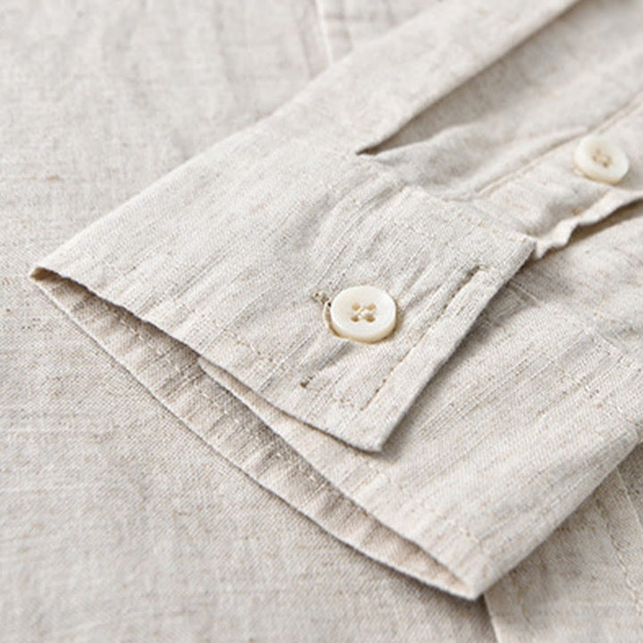 Buddha Stones Herren Langarm Umlegekragen mit Tasche Reine Farbe Bequemes Baumwollhemd - image 8