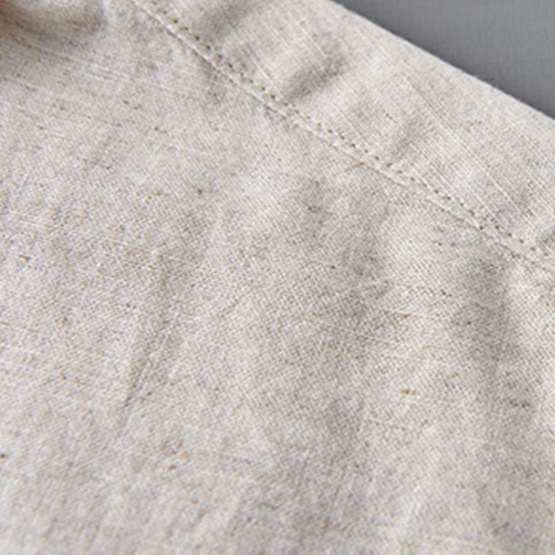 Buddha Stones Herren Langarm Umlegekragen mit Tasche Reine Farbe Bequemes Baumwollhemd - image 5