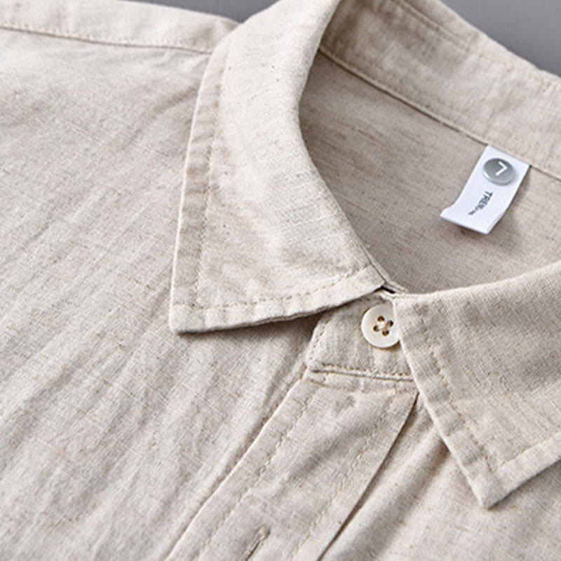Buddha Stones Herren Langarm Umlegekragen mit Tasche Reine Farbe Bequemes Baumwollhemd - image 4