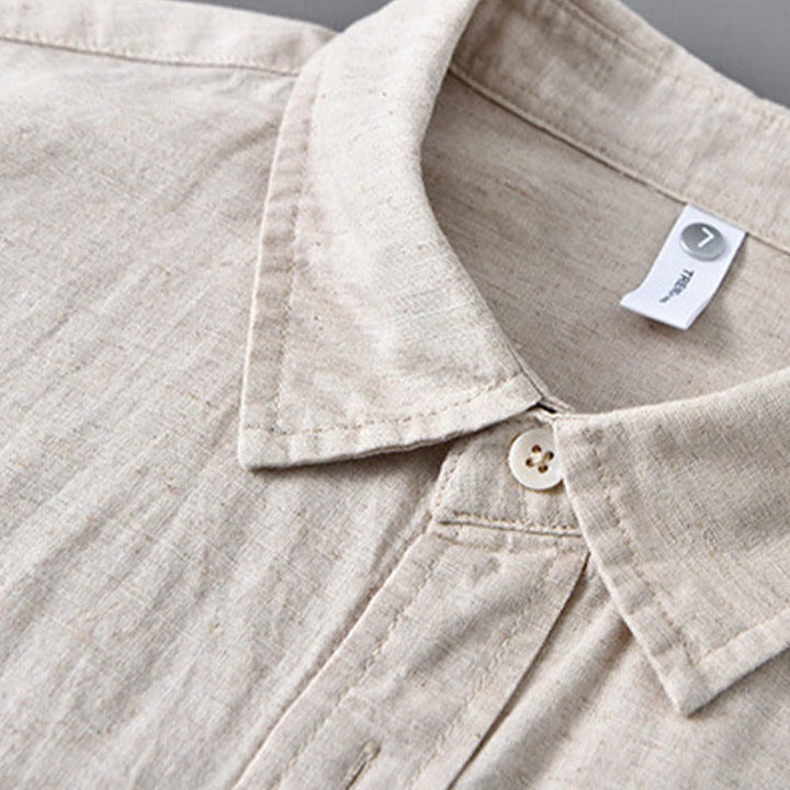 Buddha Stones Herren Langarm Umlegekragen mit Tasche Reine Farbe Bequemes Baumwollhemd - image 4