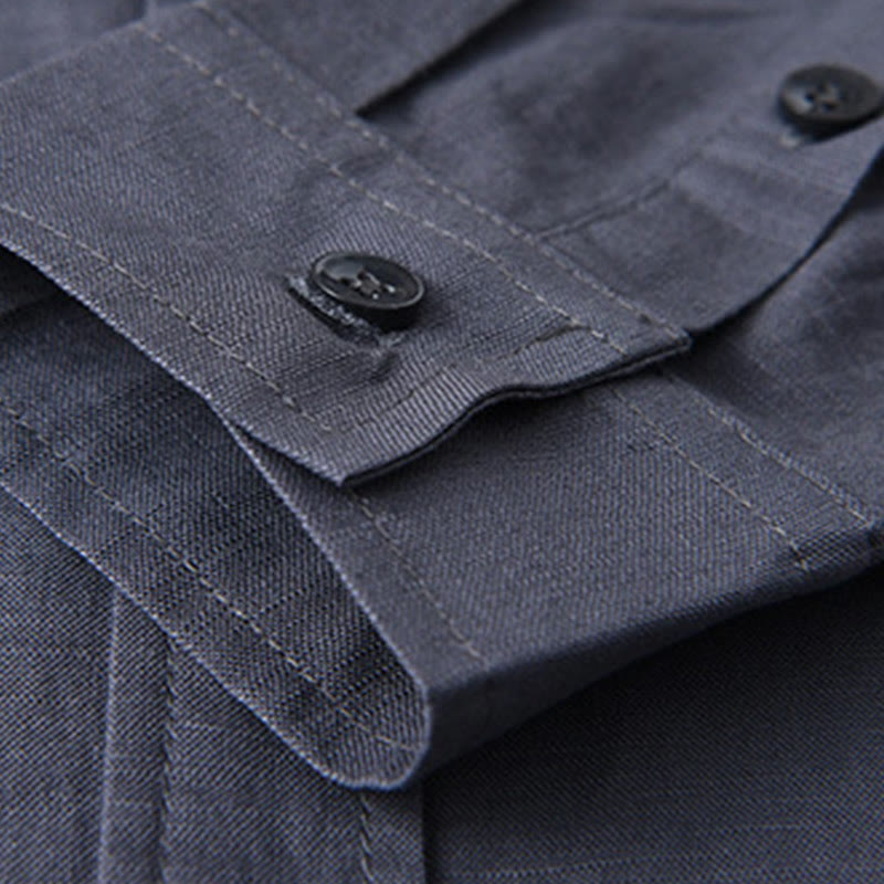 Buddha Stones Herren Langarm Umlegekragen mit Tasche Reine Farbe Bequemes Baumwollhemd - image 30