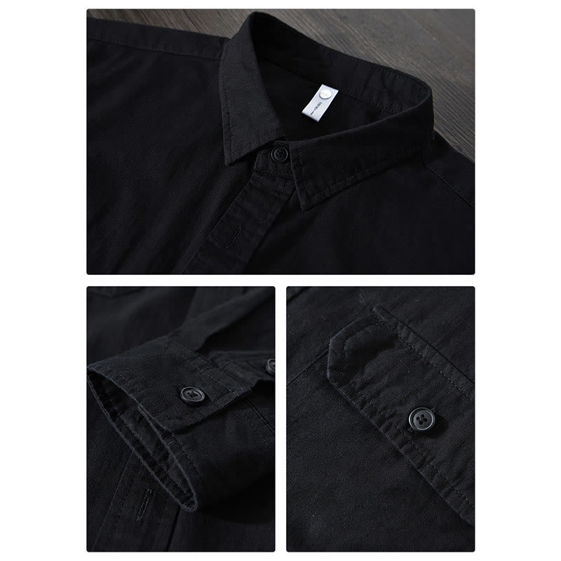 Buddha Stones Herren Langarm Umlegekragen mit Tasche Reine Farbe Lässiges Baumwollhemd - image 16