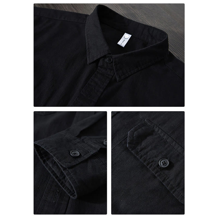 Buddha Stones Herren Langarm Umlegekragen mit Tasche Reine Farbe Lässiges Baumwollhemd - image 16