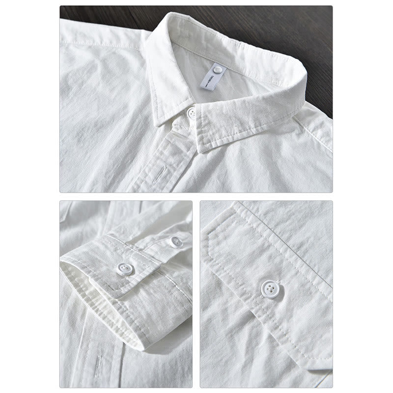 Buddha Stones Herren Langarm Umlegekragen mit Tasche Reine Farbe Lässiges Baumwollhemd - image 12