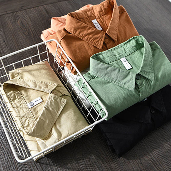 Buddha Stones Herren Langarm Umlegekragen mit Tasche Reine Farbe Lässiges Baumwollhemd - image 20