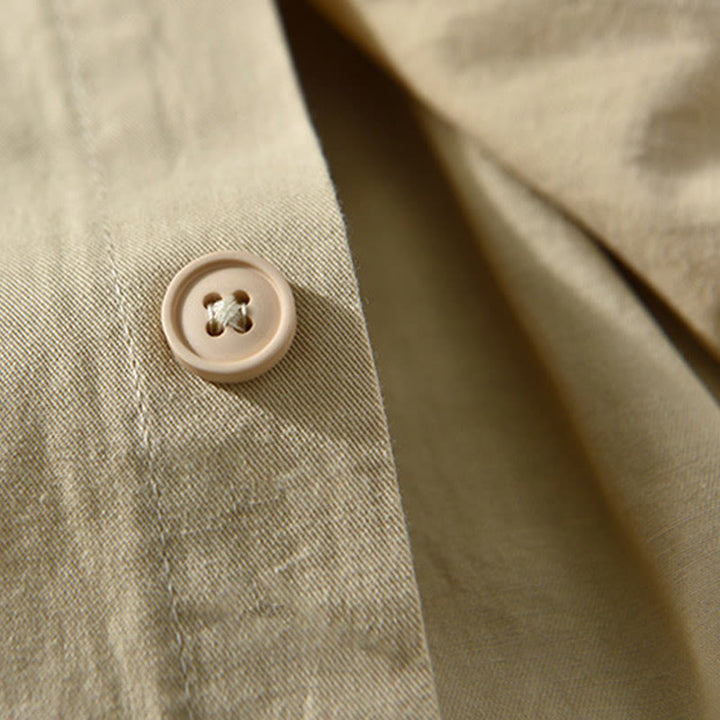 Buddha Stones Herren Langarm Umlegekragen mit Tasche Reine Farbe Lässiges Baumwollhemd - image 5