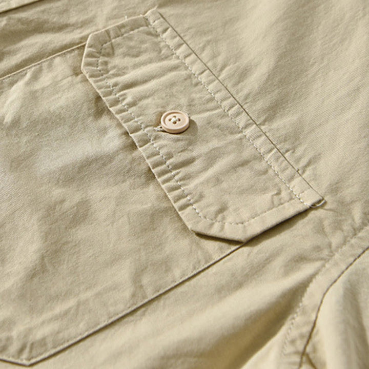 Buddha Stones Herren Langarm Umlegekragen mit Tasche Reine Farbe Lässiges Baumwollhemd - image 4