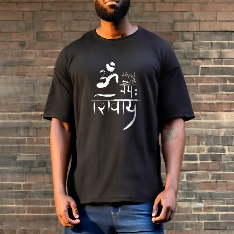 T-Shirt mit Buddha Stones, OM NAMAH SHIVAYA, Kranich, Bambus-Baumwolle