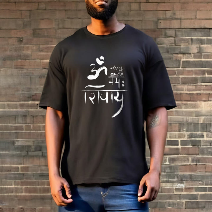 T-Shirt mit Buddha Stones, OM NAMAH SHIVAYA, Kranich, Bambus-Baumwolle