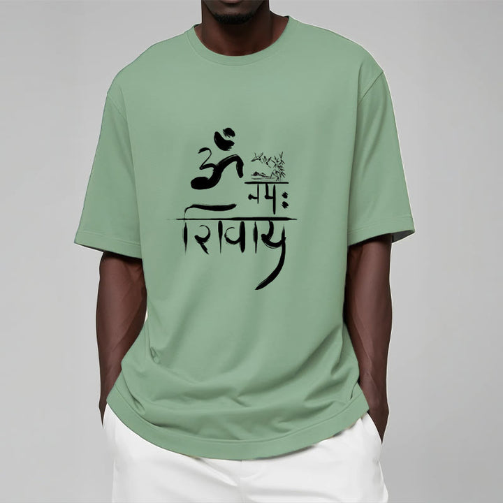 T-Shirt mit Buddha Stones, OM NAMAH SHIVAYA, Kranich, Bambus-Baumwolle