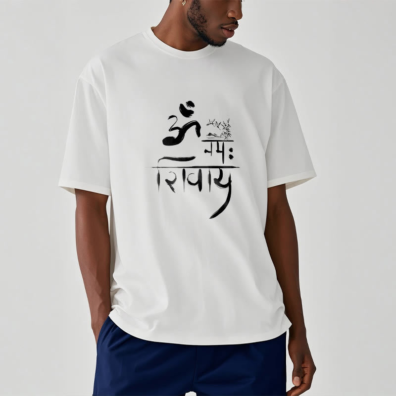 T-Shirt mit Buddha Stones, OM NAMAH SHIVAYA, Kranich, Bambus-Baumwolle