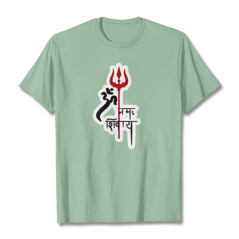Buddha Stones ​​OM NAMAH SHIVAYA Rot Dreizack Profil Baumwolle T-shirt - Blassgrün - 2XL - image 1