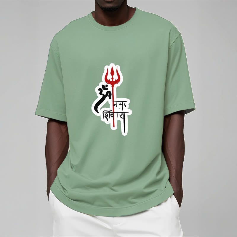 Buddha Stones ​​OM NAMAH SHIVAYA Rot Dreizack Profil Baumwolle T-shirt - image 1
