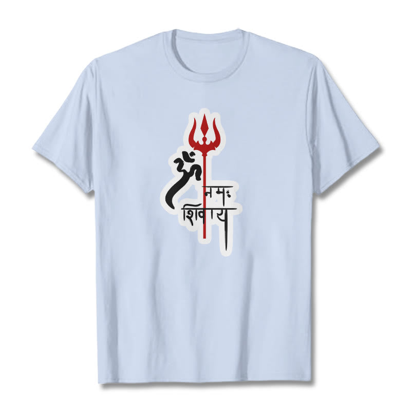 Buddha Stones ​​OM NAMAH SHIVAYA Rot Dreizack Profil Baumwolle T-shirt - Hellcyan - 2XL - image 5