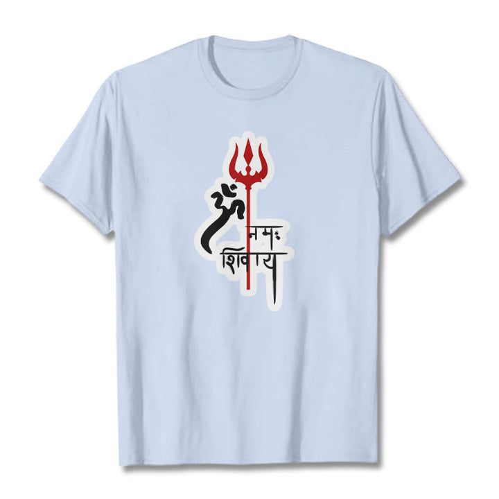 Buddha Stones ​​OM NAMAH SHIVAYA Rot Dreizack Profil Baumwolle T-shirt - Hellcyan - 2XL - image 5