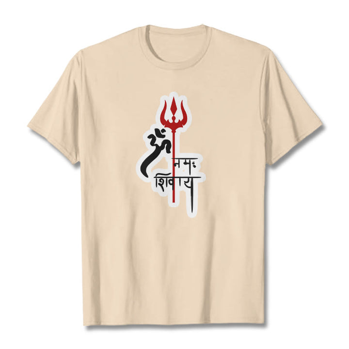 Buddha Stones ​​OM NAMAH SHIVAYA Rot Dreizack Profil Baumwolle T-shirt - Biskuit - 2XL - image 18