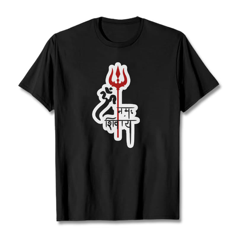 Buddha Stones ​​OM NAMAH SHIVAYA Rot Dreizack Profil Baumwolle T-shirt - Schwarz - 2XL - image 10