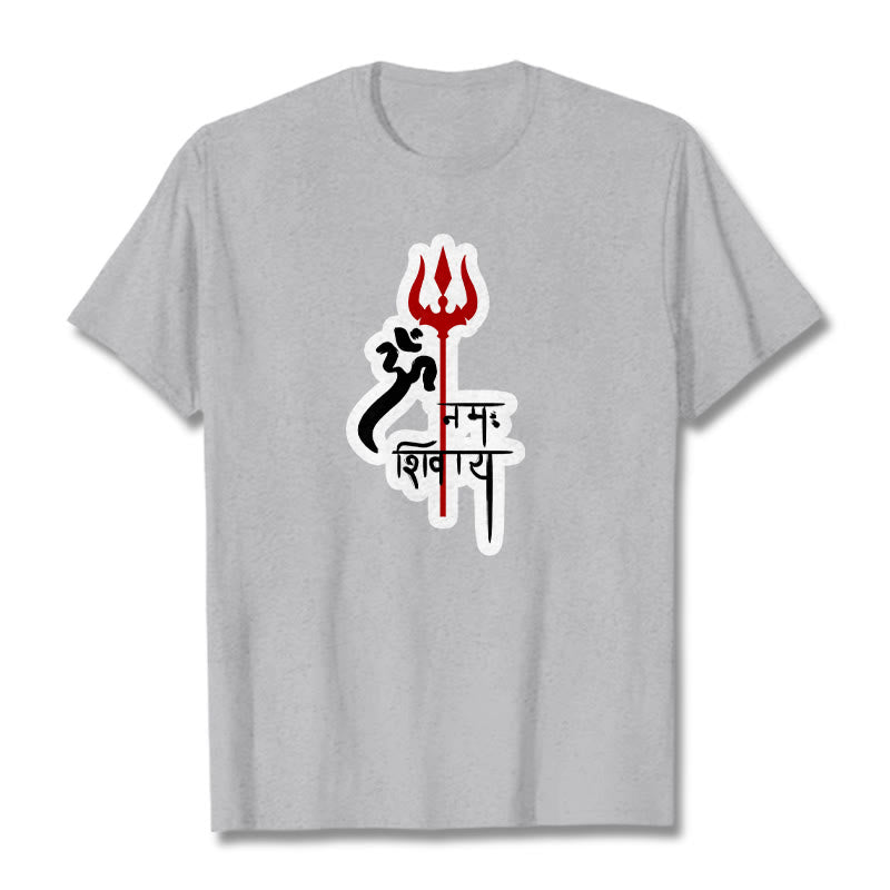 Buddha Stones ​​OM NAMAH SHIVAYA Rot Dreizack Profil Baumwolle T-shirt - Hellgrau - 2XL - image 18