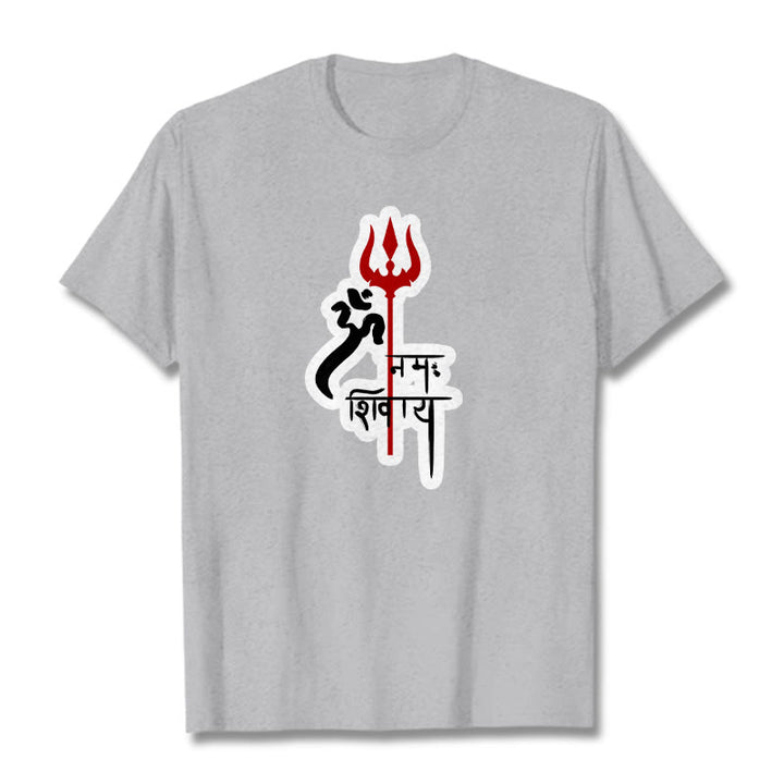 Buddha Stones ​​OM NAMAH SHIVAYA Rot Dreizack Profil Baumwolle T-shirt - Hellgrau - 2XL - image 17