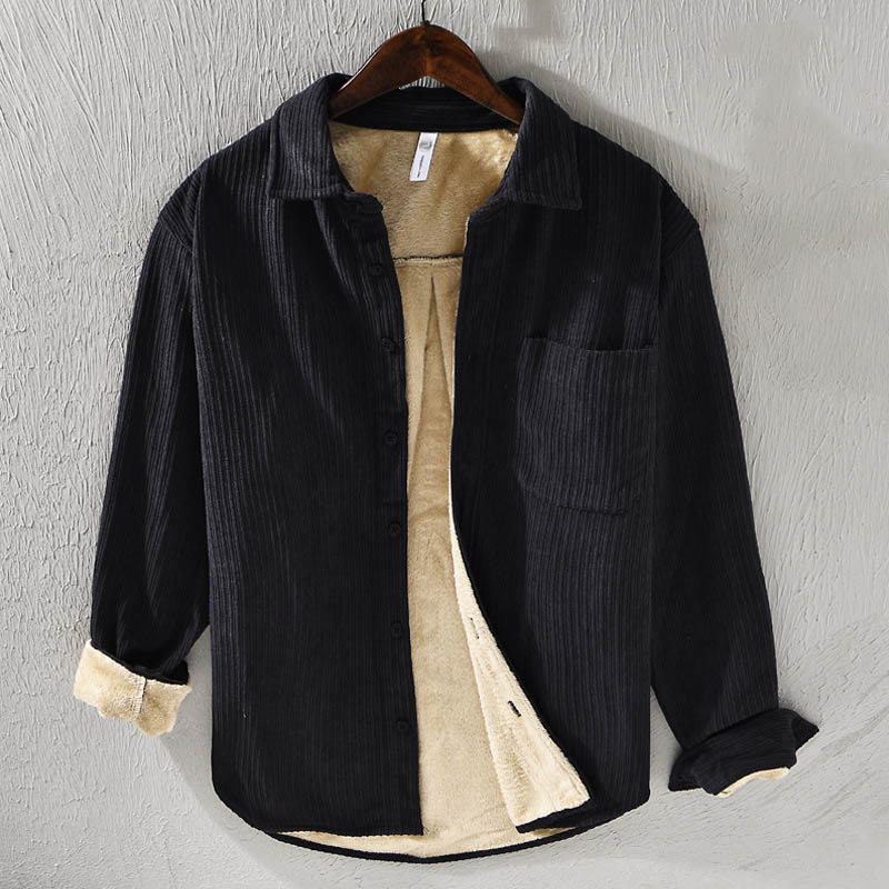 Buddha Stones Herren Langarm Umlegekragen mit Tasche Cord Bequemes Hemd - Schwarz - US/ UK/AU42, EU52 (3XL) - image 17