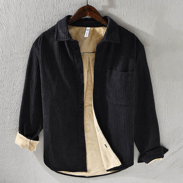 Buddha Stones Herren Langarm Umlegekragen mit Tasche Cord Bequemes Hemd - Schwarz - US/ UK/AU42, EU52 (3XL) - image 17