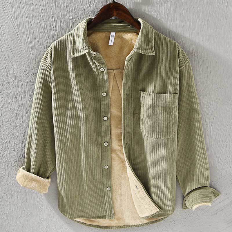 Buddha Stones Herren Langarm Umlegekragen mit Tasche Cord Bequemes Hemd - Gelbgrün - US/ UK/AU42, EU52 (3XL) - image 14