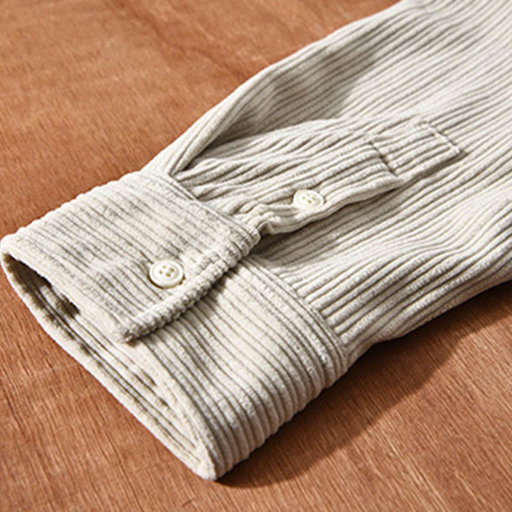 Buddha Stones Herren Langarm Umlegekragen mit Tasche Cord Bequemes Hemd - image 6