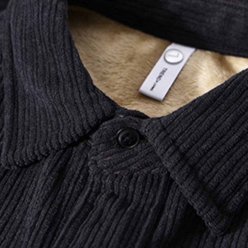 Buddha Stones Herren Langarm Umlegekragen mit Tasche Cord Bequemes Hemd - image 18