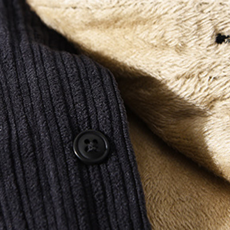 Buddha Stones Herren Langarm Umlegekragen mit Tasche Cord Bequemes Hemd - image 18