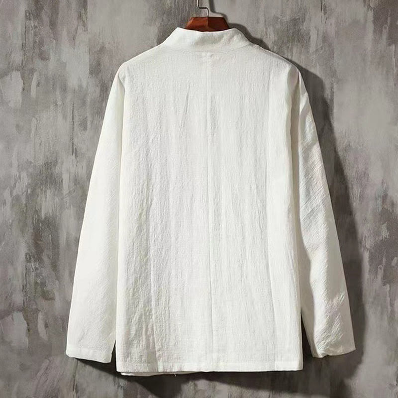 Buddha Stones Herren Tang Langarmhemd mit Froschknopfleiste, Tasche, Stehkragen, Komforthemd - image 1