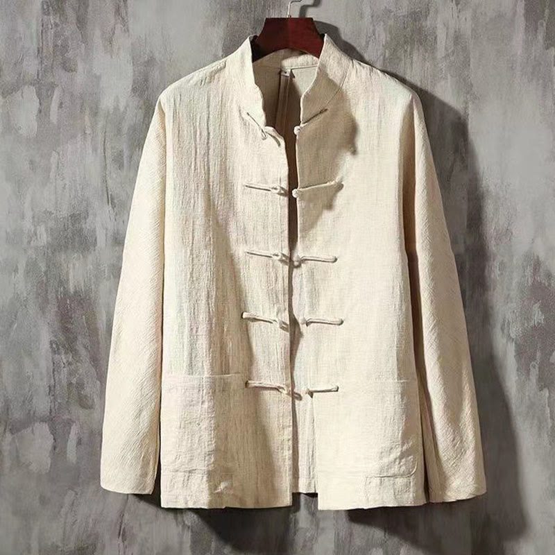 Buddha Stones Herren Tang Langarmhemd mit Froschknopfleiste, Tasche, Stehkragen, Komforthemd - Maisfäden - US/ UK/AU44, EU54 (5XL) - image 9