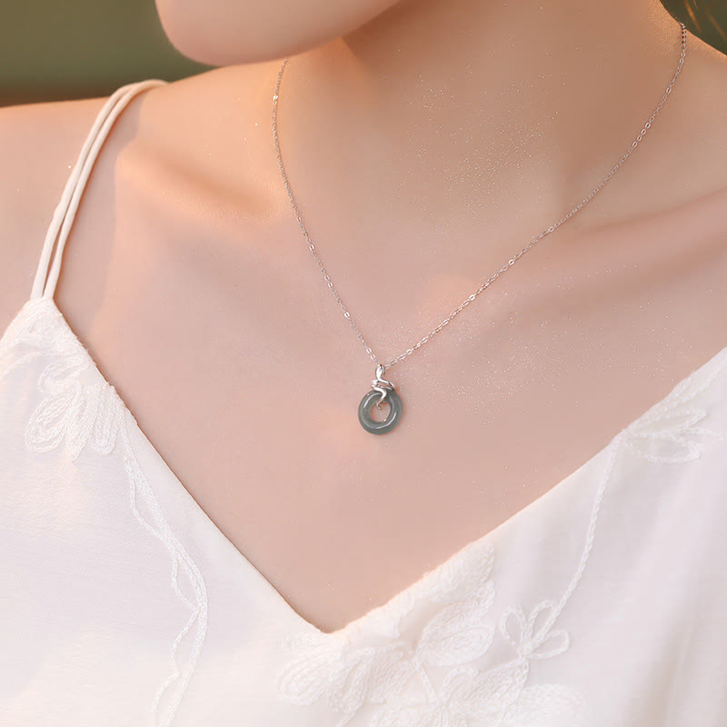 Buddha Stones 925 Sterling Silber 18K Gold Jade Peace Schnalle Spirit Snake Peace Halskette Anhänger - image 1