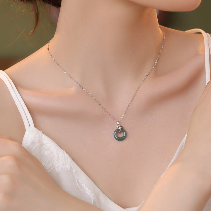 Buddha Stones 925 Sterling Silber 18K Gold Jade Peace Schnalle Spirit Snake Peace Halskette Anhänger - image 3