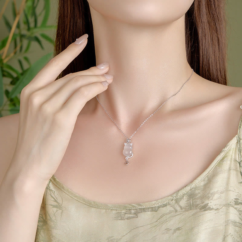 Buddha Stones Halskettenanhänger, 925er Sterlingsilber, vergoldet, 14 Karat Gold, weißer Jade, Kürbis, Katze, Schutz - image 7