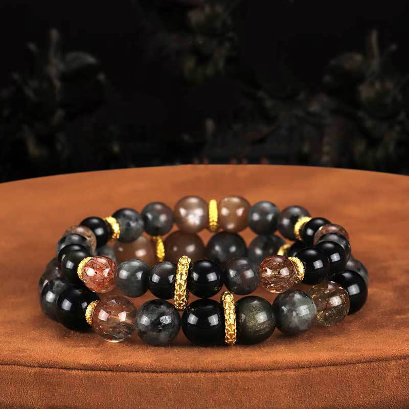 Buddha Stones Sonnenstein Lavastein Positives Armband