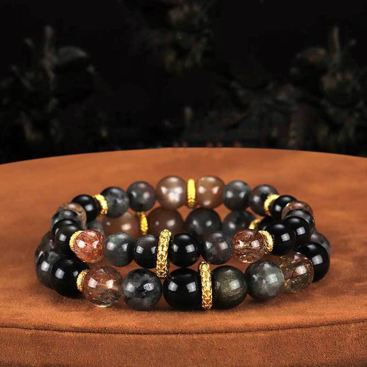 Buddha Stones Sonnenstein Lavastein Positives Armband