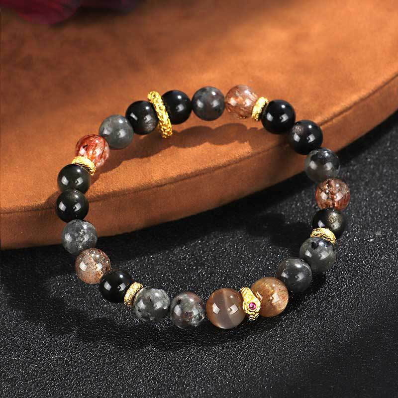 Buddha Stones Sonnenstein Lavastein Positives Armband