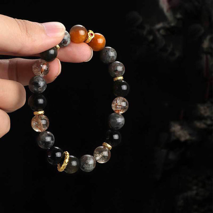 Buddha Stones Sonnenstein Lavastein Positives Armband