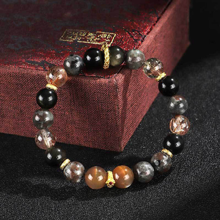 Buddha Stones Sonnenstein Lavastein Positives Armband