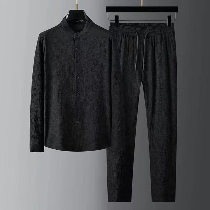 Buddha Stones Pure Color Langarmshirt Hosen Kleidung Herren Set - Schwarz - US/UK/AU44, EU54 (4XL) - image 0