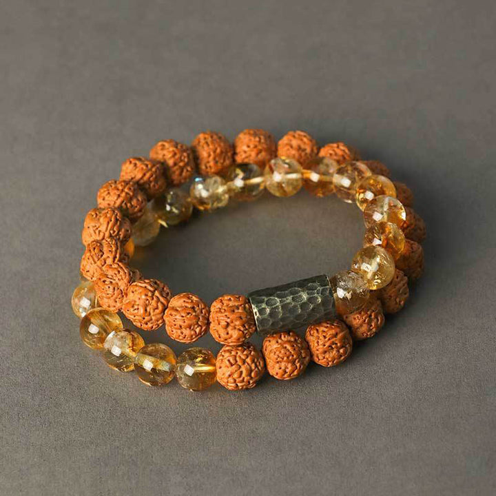 Buddha Stones, Citrin, Sandelholz, Bodhi-Samen-Schutz, doppelt gewickeltes Armband