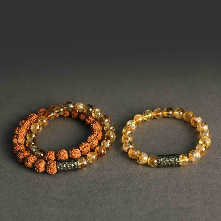 Buddha Stones, Citrin, Sandelholz, Bodhi-Samen-Schutz, doppelt gewickeltes Armband