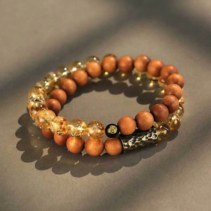 Buddha Stones, Citrin, Sandelholz, Bodhi-Samen-Schutz, doppelt gewickeltes Armband