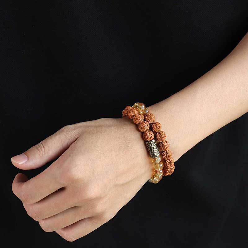 Buddha Stones, Citrin, Sandelholz, Bodhi-Samen-Schutz, doppelt gewickeltes Armband